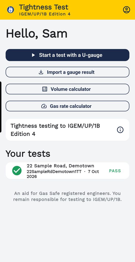 Home: start with a U-gauge, import a gauge result, or the calculators