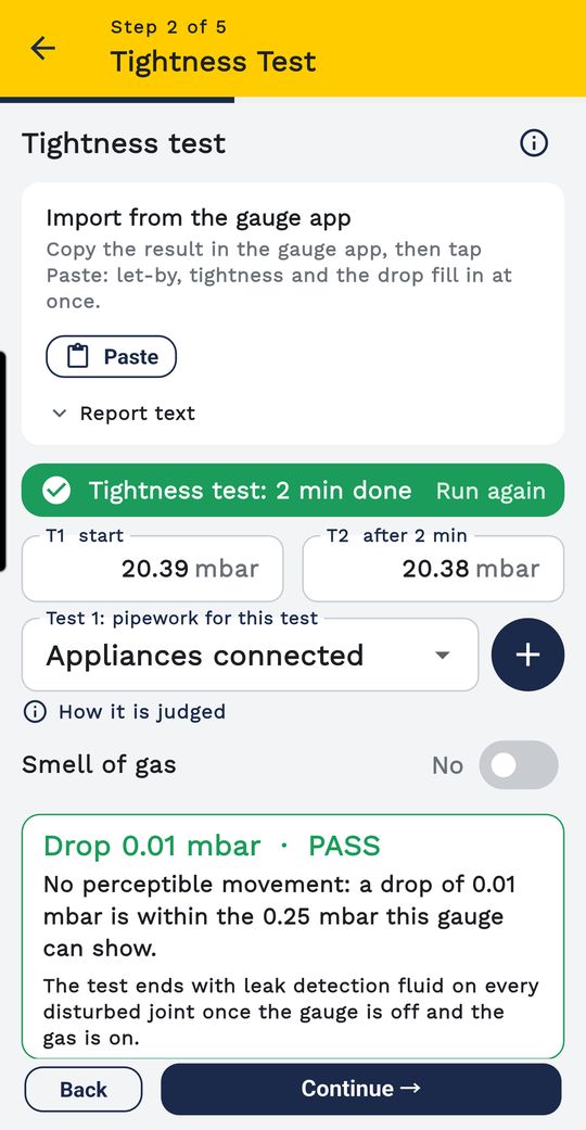Tightness test: the verdict the moment the readings are in